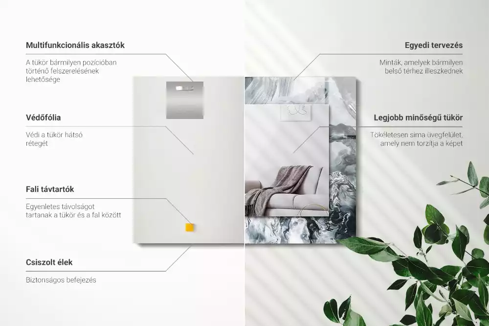 Lustro dekoracyjne prostokątne z nadrukiem przedstawiającym abstrakcyjną kompozycję malarską