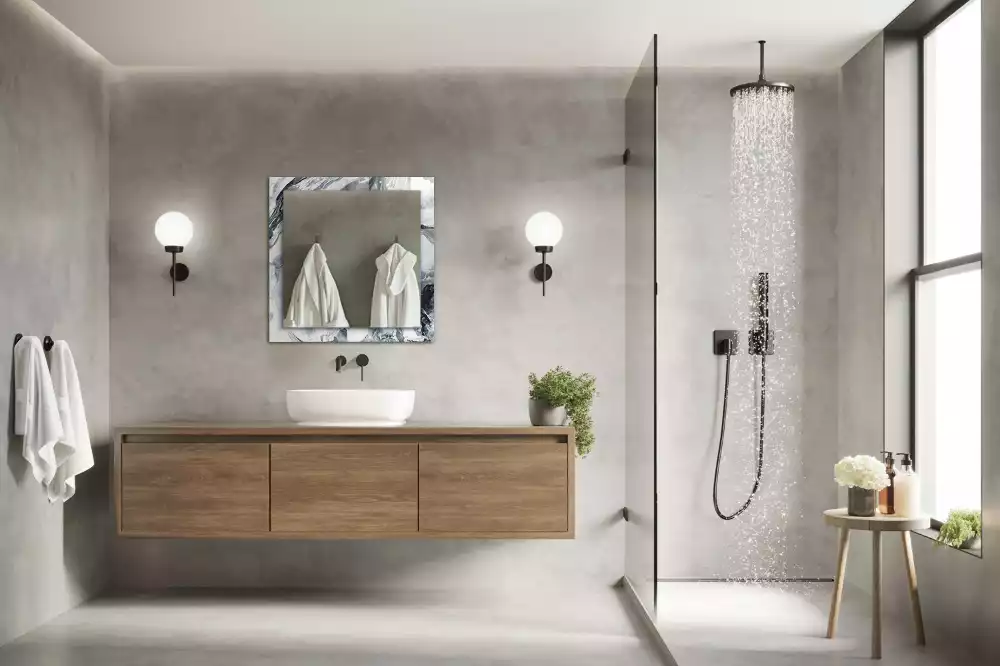 Lustro dekoracyjne prostokątne z nadrukiem przedstawiającym abstrakcyjną kompozycję malarską