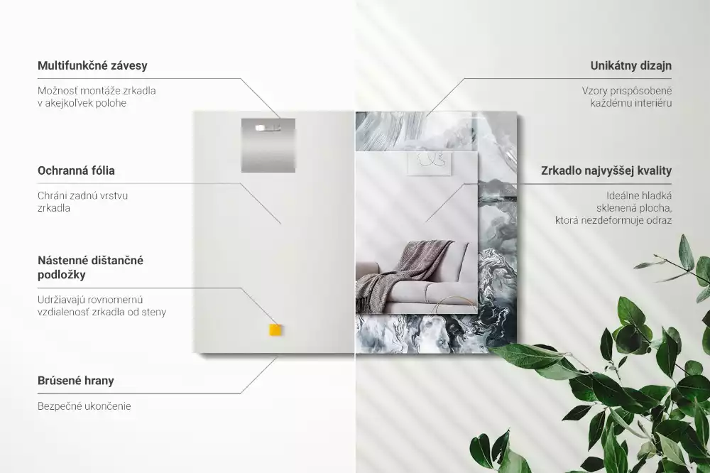 Lustro dekoracyjne prostokątne z nadrukiem przedstawiającym abstrakcyjną kompozycję malarską