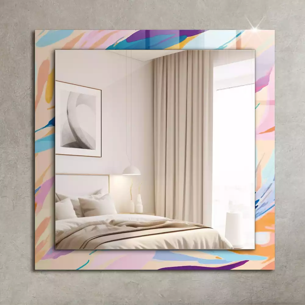 Lustro dekoracyjne prostokątne z abstrakcyjnym, kolorowym motywem pociągnięć