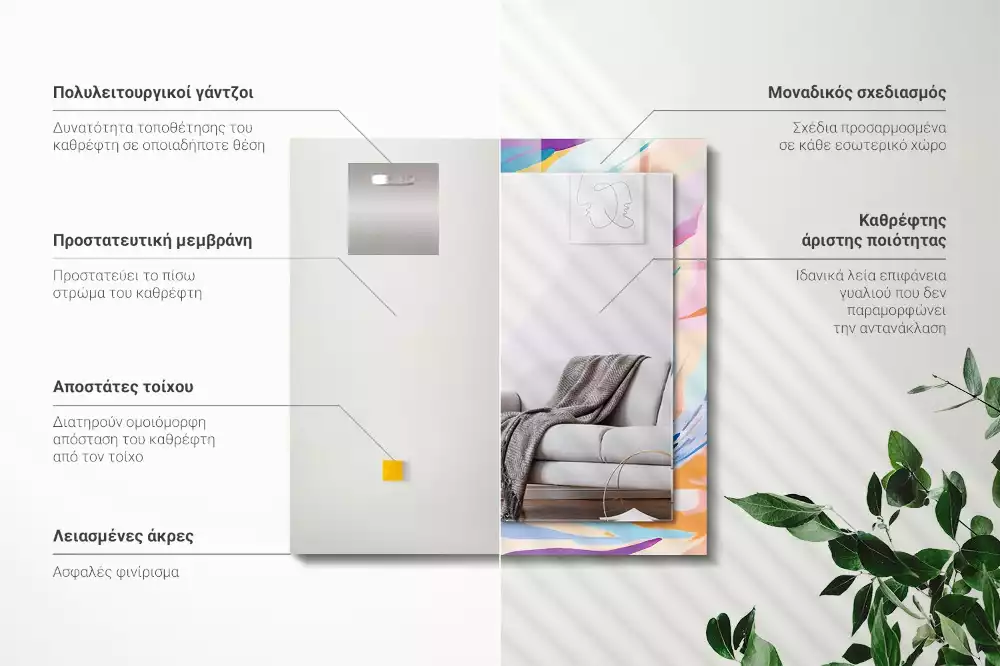 Lustro dekoracyjne prostokątne z abstrakcyjnym, kolorowym motywem pociągnięć