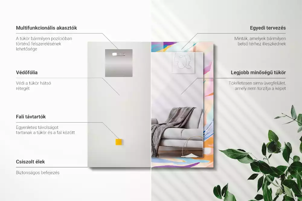 Lustro dekoracyjne prostokątne z abstrakcyjnym, kolorowym motywem pociągnięć