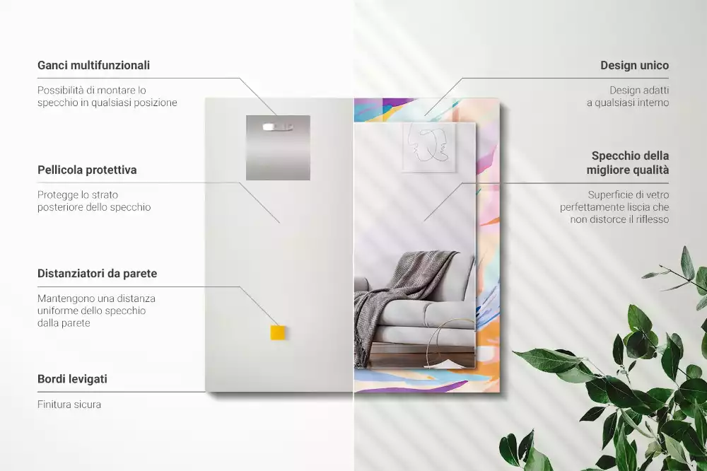 Lustro dekoracyjne prostokątne z abstrakcyjnym, kolorowym motywem pociągnięć