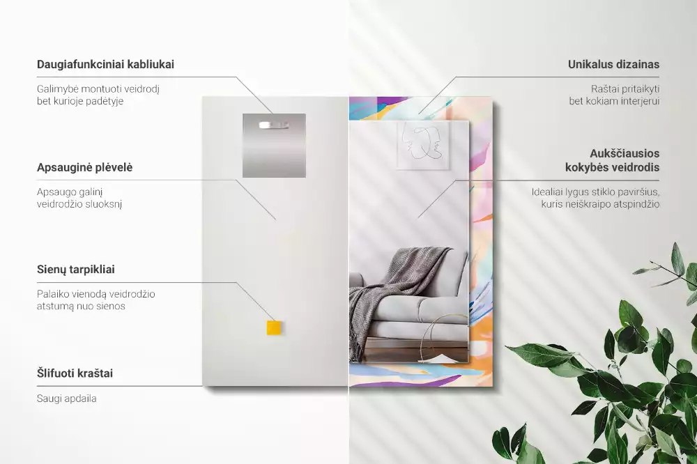 Lustro dekoracyjne prostokątne z abstrakcyjnym, kolorowym motywem pociągnięć