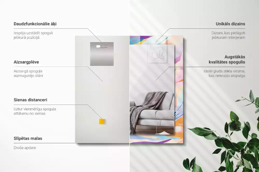 Lustro dekoracyjne prostokątne z abstrakcyjnym, kolorowym motywem pociągnięć