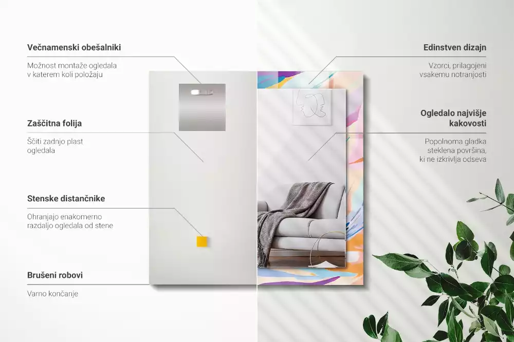 Lustro dekoracyjne prostokątne z abstrakcyjnym, kolorowym motywem pociągnięć