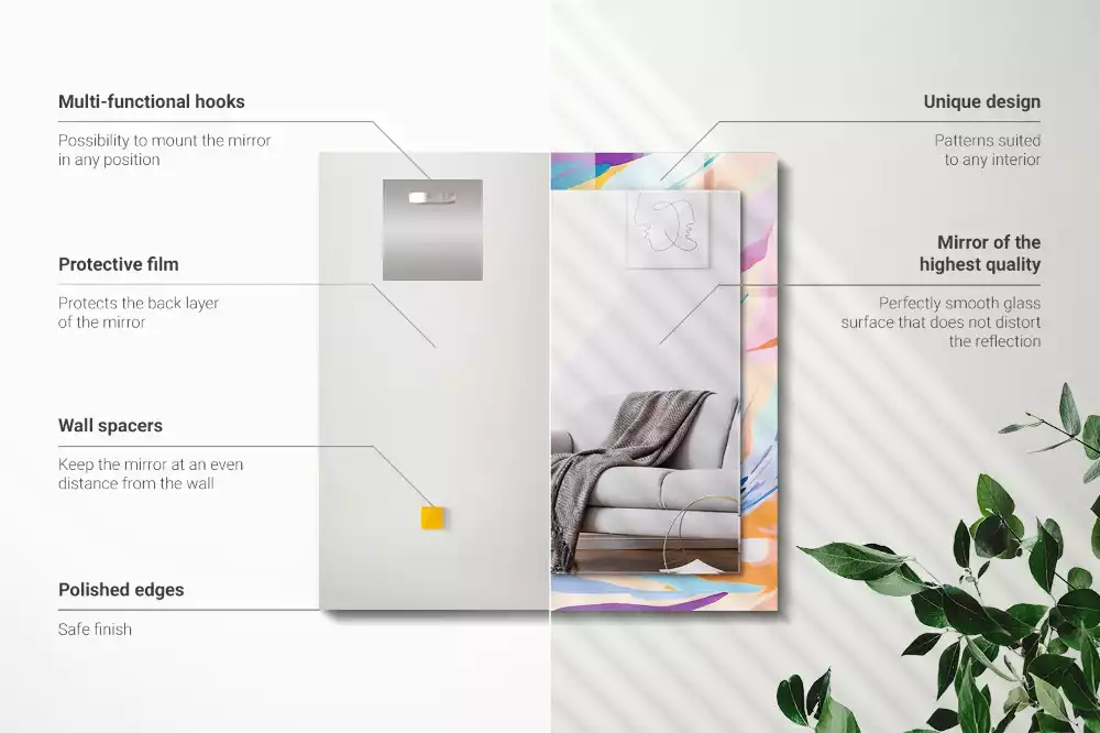 Lustro dekoracyjne prostokątne z abstrakcyjnym, kolorowym motywem pociągnięć