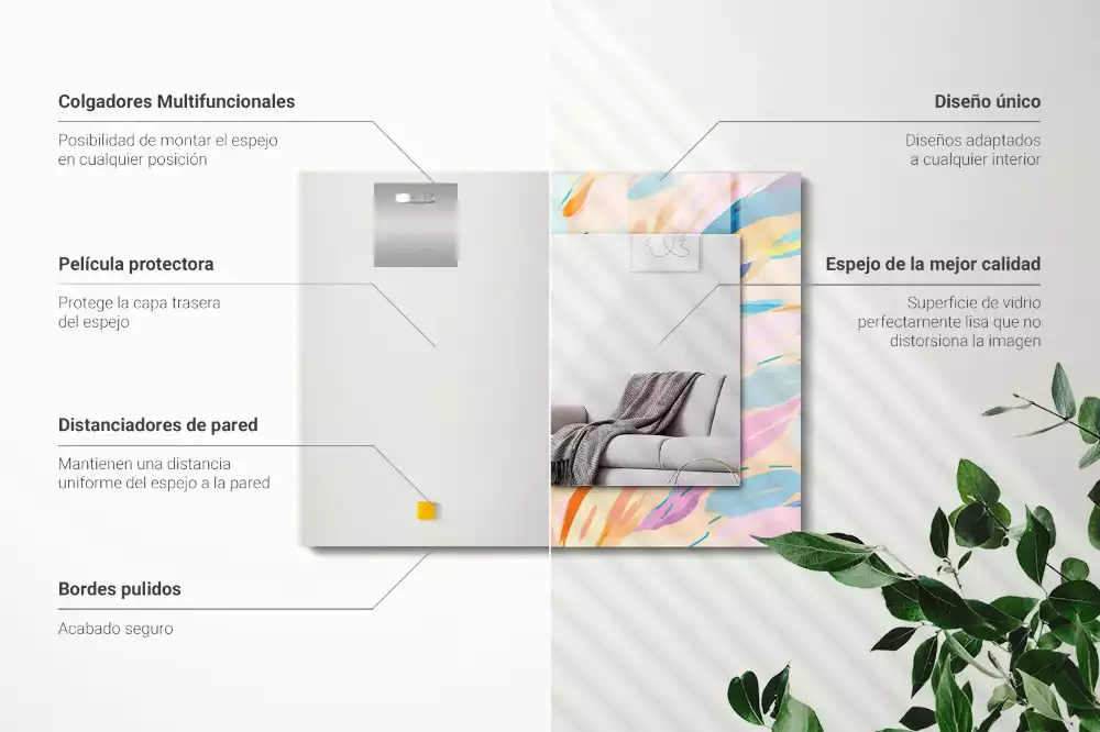 Lustro dekoracyjne prostokątne z abstrakcyjnym, kolorowym motywem pociągnięć