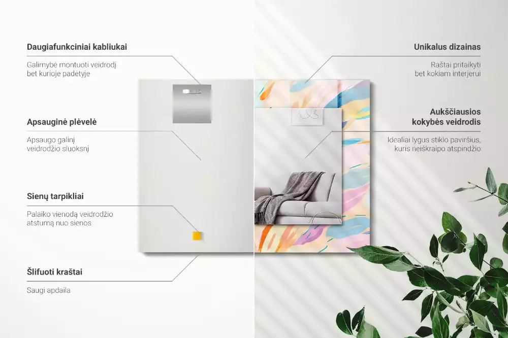 Lustro dekoracyjne prostokątne z abstrakcyjnym, kolorowym motywem pociągnięć