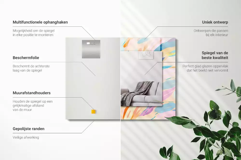 Lustro dekoracyjne prostokątne z abstrakcyjnym, kolorowym motywem pociągnięć