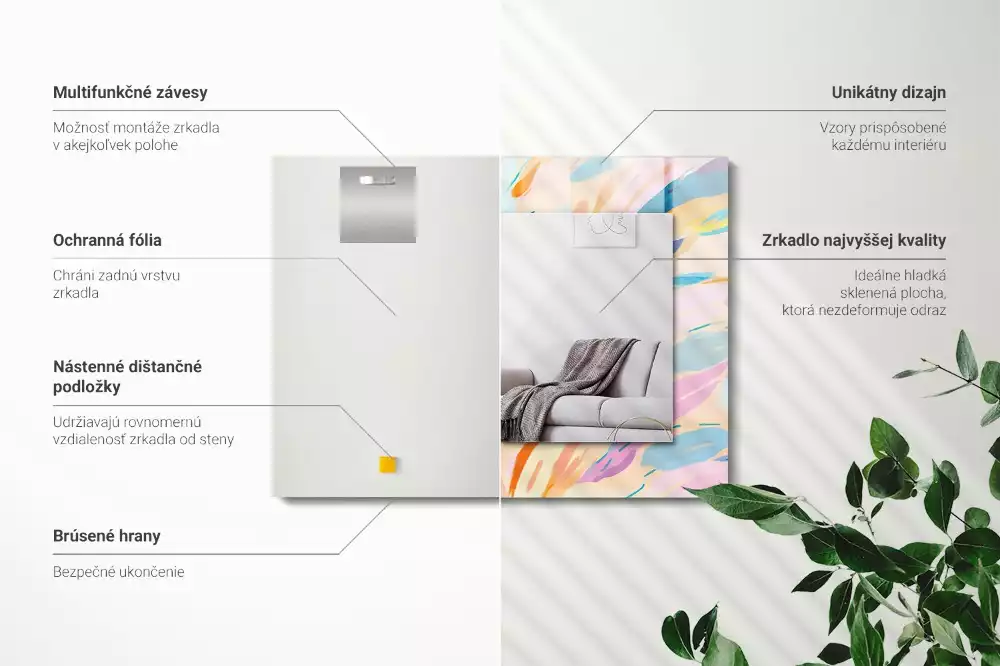 Lustro dekoracyjne prostokątne z abstrakcyjnym, kolorowym motywem pociągnięć