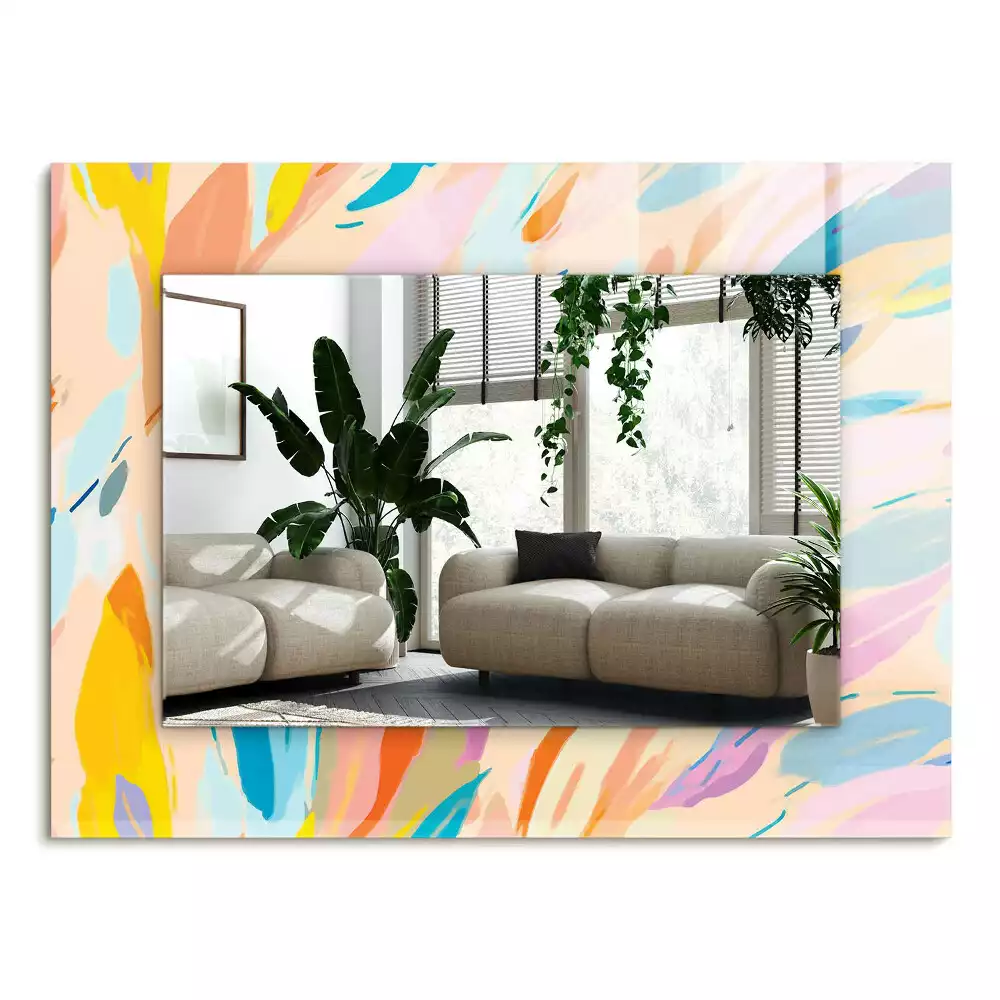 Lustro dekoracyjne prostokątne z abstrakcyjnym, kolorowym motywem pociągnięć