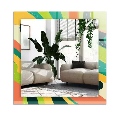 Lustro z nadrukiem o abstrakcyjnych, kolorowych wzorach