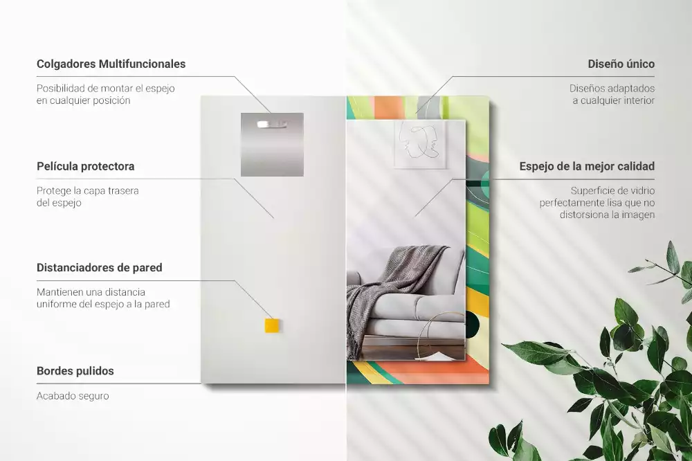 Lustro z nadrukiem o abstrakcyjnych, kolorowych wzorach