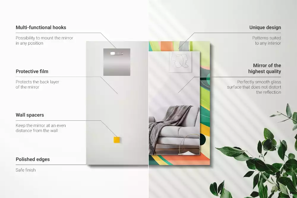 Lustro z nadrukiem o abstrakcyjnych, kolorowych wzorach