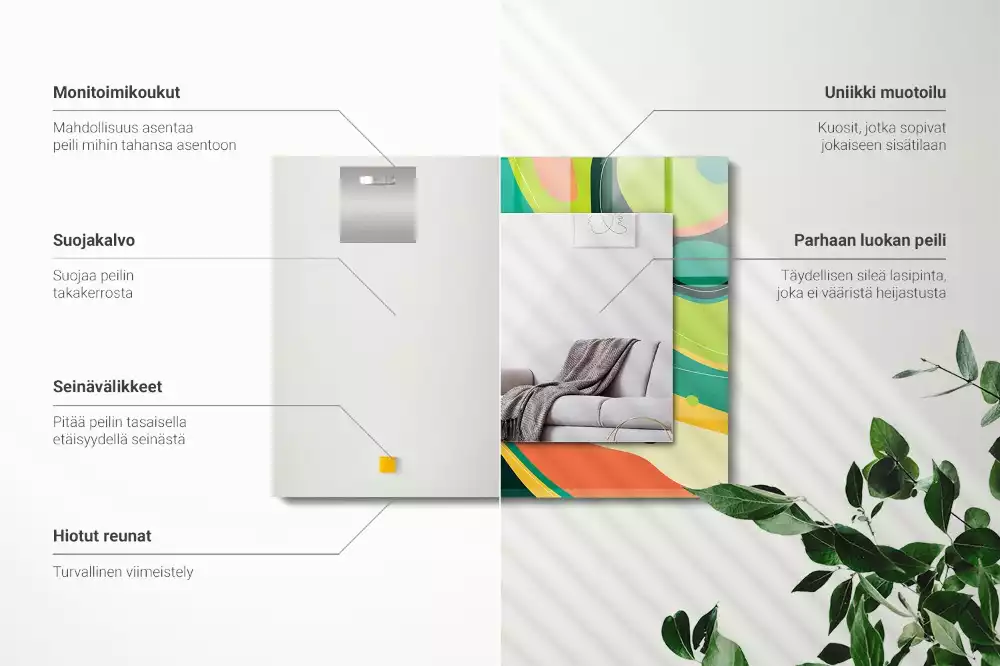 Lustro z nadrukiem o abstrakcyjnych, kolorowych wzorach