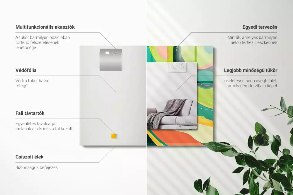 Lustro z nadrukiem o abstrakcyjnych, kolorowych wzorach