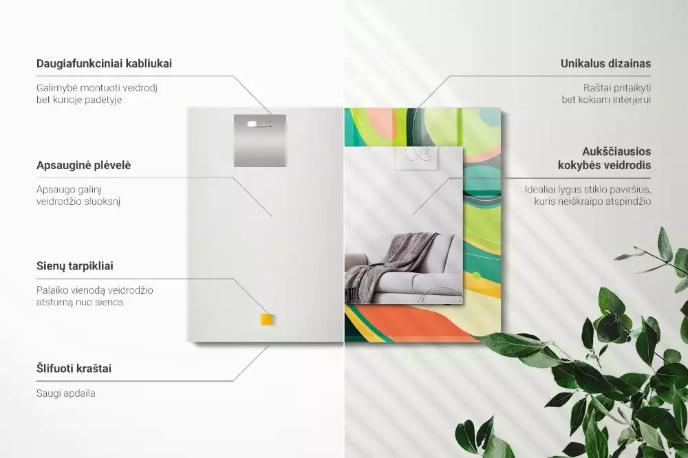 Lustro z nadrukiem o abstrakcyjnych, kolorowych wzorach