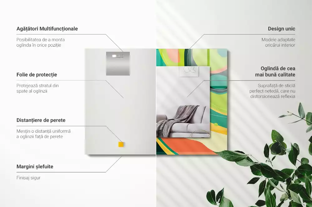 Lustro z nadrukiem o abstrakcyjnych, kolorowych wzorach