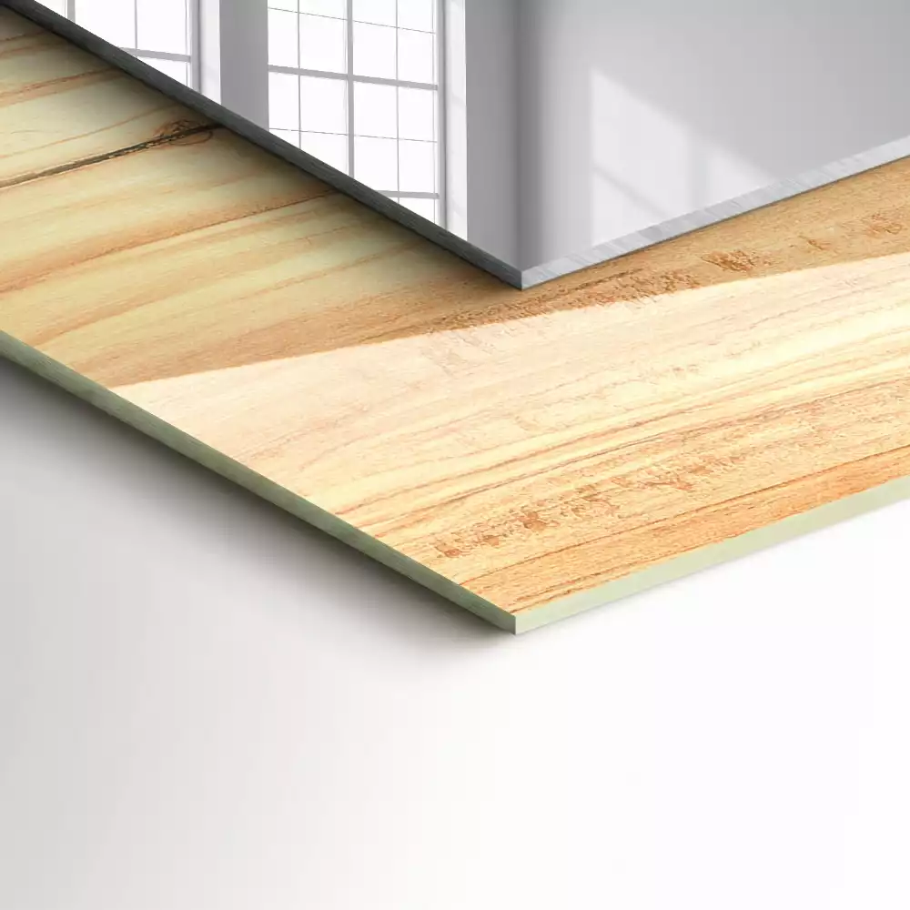 Lustro dekoracyjne z nadrukiem przedstawiającym słoję drewna w prostokątnym kształcie