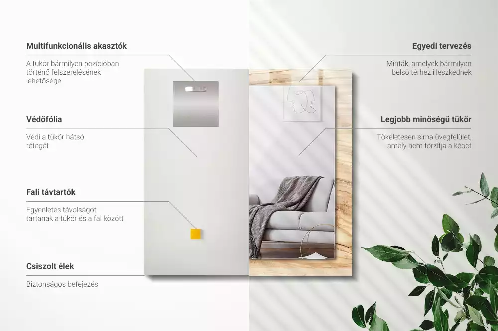 Lustro dekoracyjne z nadrukiem przedstawiającym słoję drewna w prostokątnym kształcie