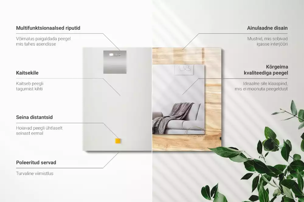 Lustro dekoracyjne z nadrukiem przedstawiającym słoję drewna w prostokątnym kształcie