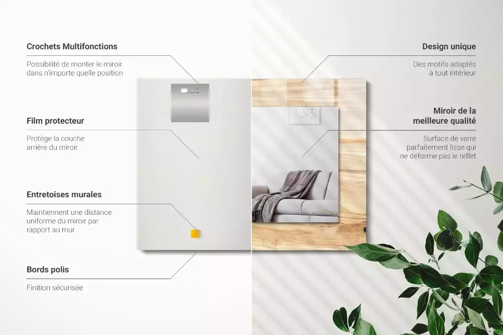 Lustro dekoracyjne z nadrukiem przedstawiającym słoję drewna w prostokątnym kształcie