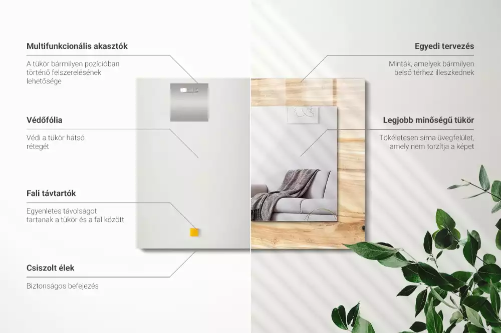 Lustro dekoracyjne z nadrukiem przedstawiającym słoję drewna w prostokątnym kształcie