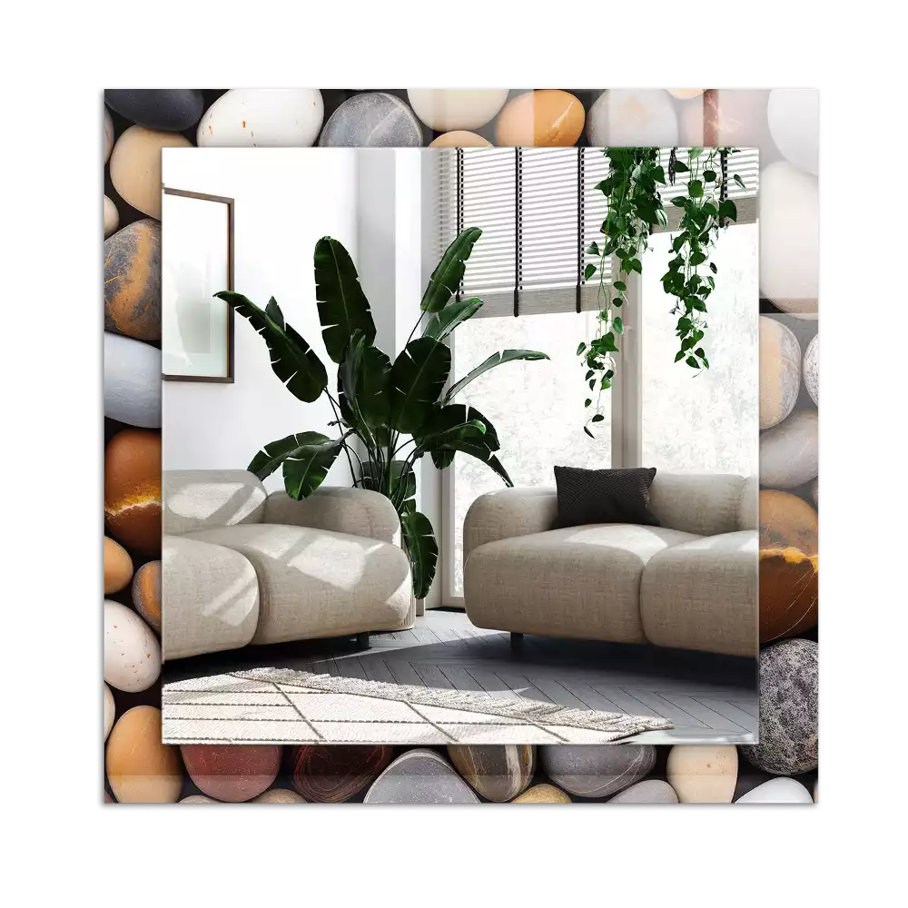 Lustro dekoracyjne prostokątne z kolorowymi gładkimi kamieniami