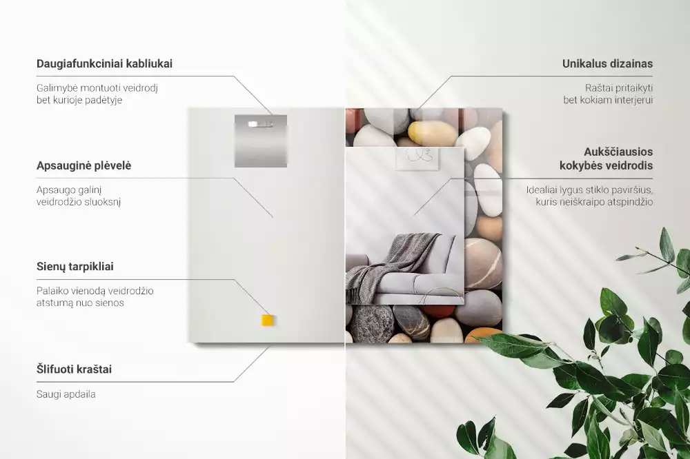 Lustro dekoracyjne prostokątne z kolorowymi gładkimi kamieniami