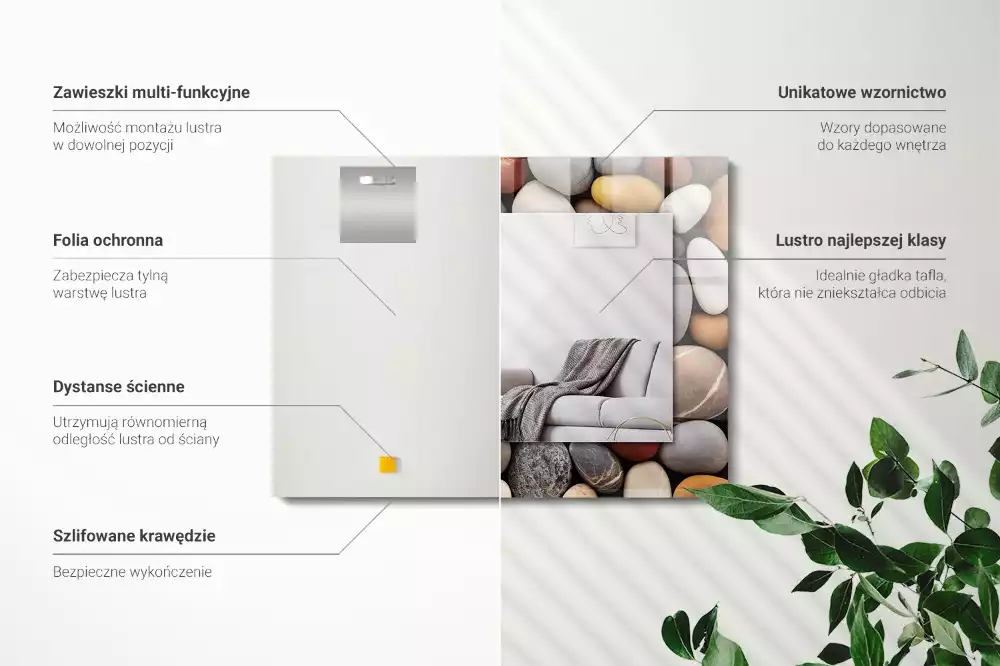 Lustro dekoracyjne prostokątne z kolorowymi gładkimi kamieniami