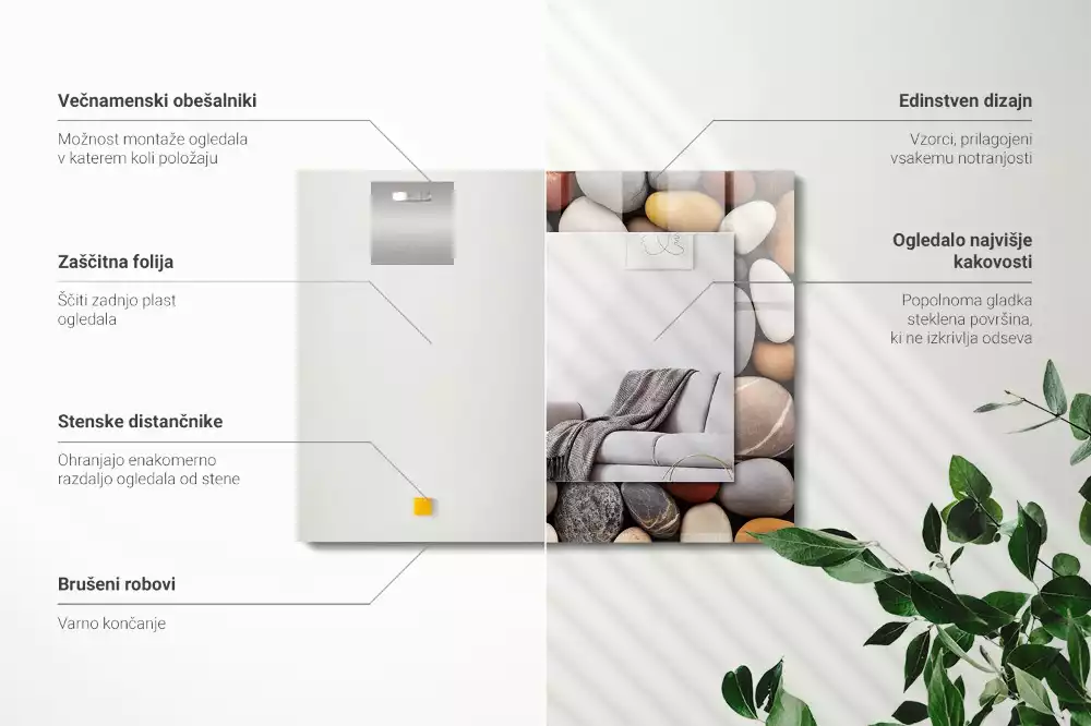 Lustro dekoracyjne prostokątne z kolorowymi gładkimi kamieniami