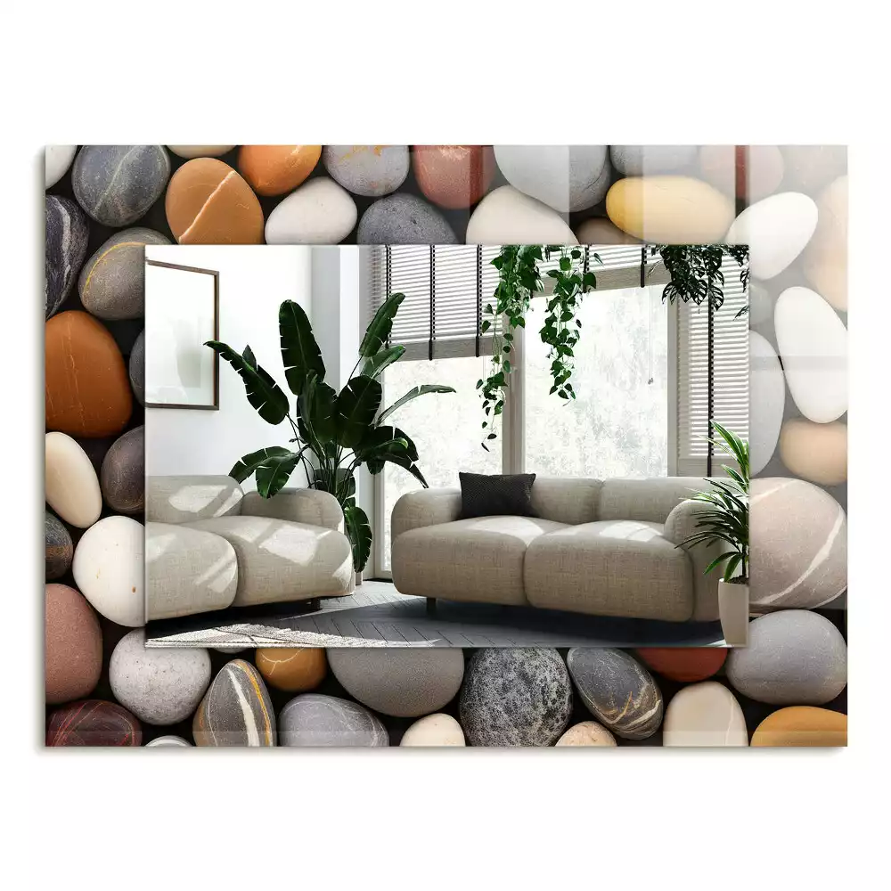 Lustro dekoracyjne prostokątne z kolorowymi gładkimi kamieniami