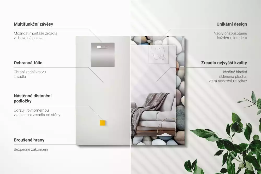 Lustro prostokątne z nadrukiem w kolorowe gładkie kamienie