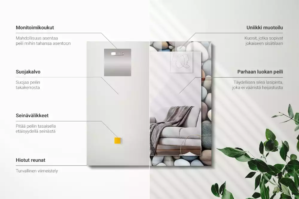 Lustro prostokątne z nadrukiem w kolorowe gładkie kamienie