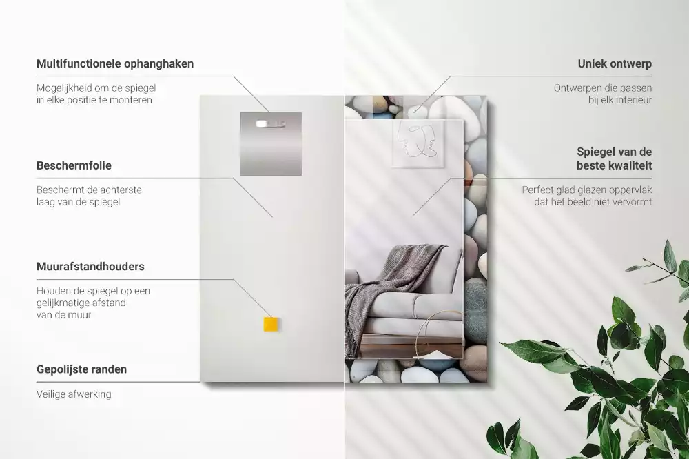 Lustro prostokątne z nadrukiem w kolorowe gładkie kamienie