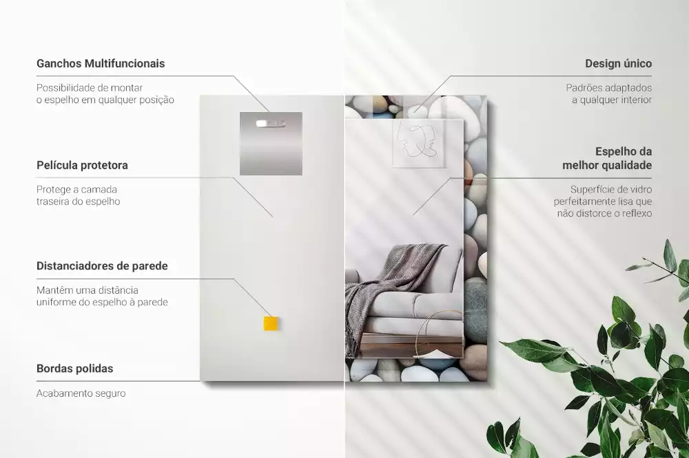 Lustro prostokątne z nadrukiem w kolorowe gładkie kamienie