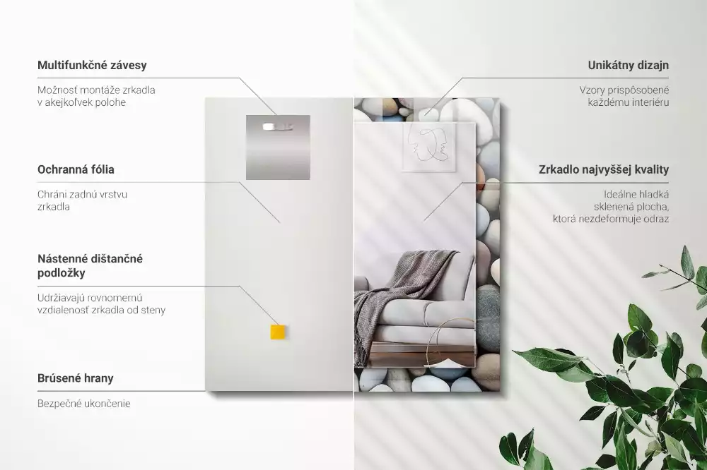 Lustro prostokątne z nadrukiem w kolorowe gładkie kamienie