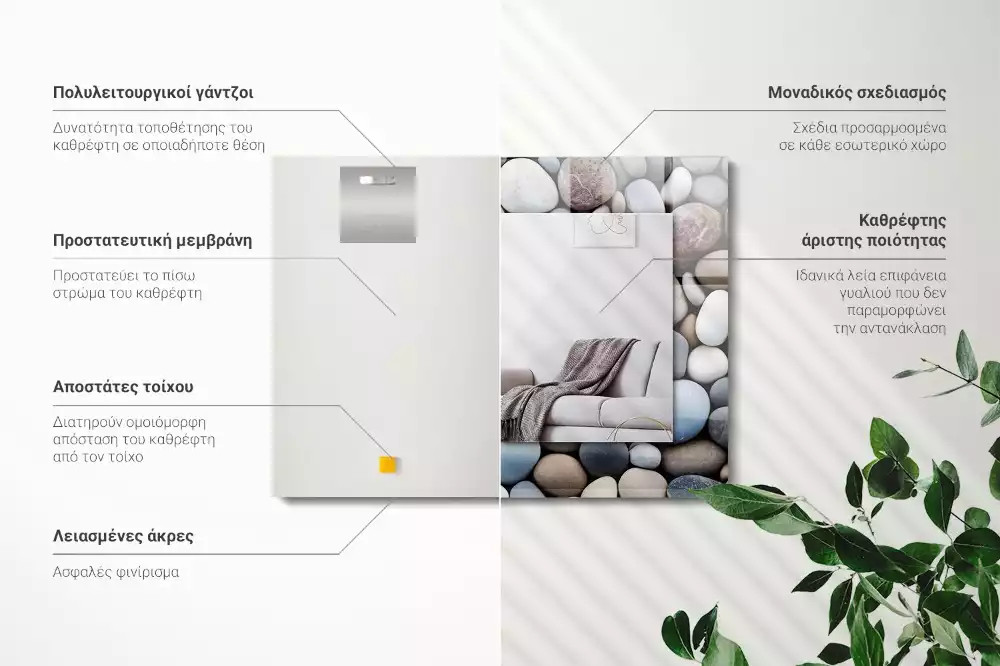 Lustro prostokątne z nadrukiem w kolorowe gładkie kamienie