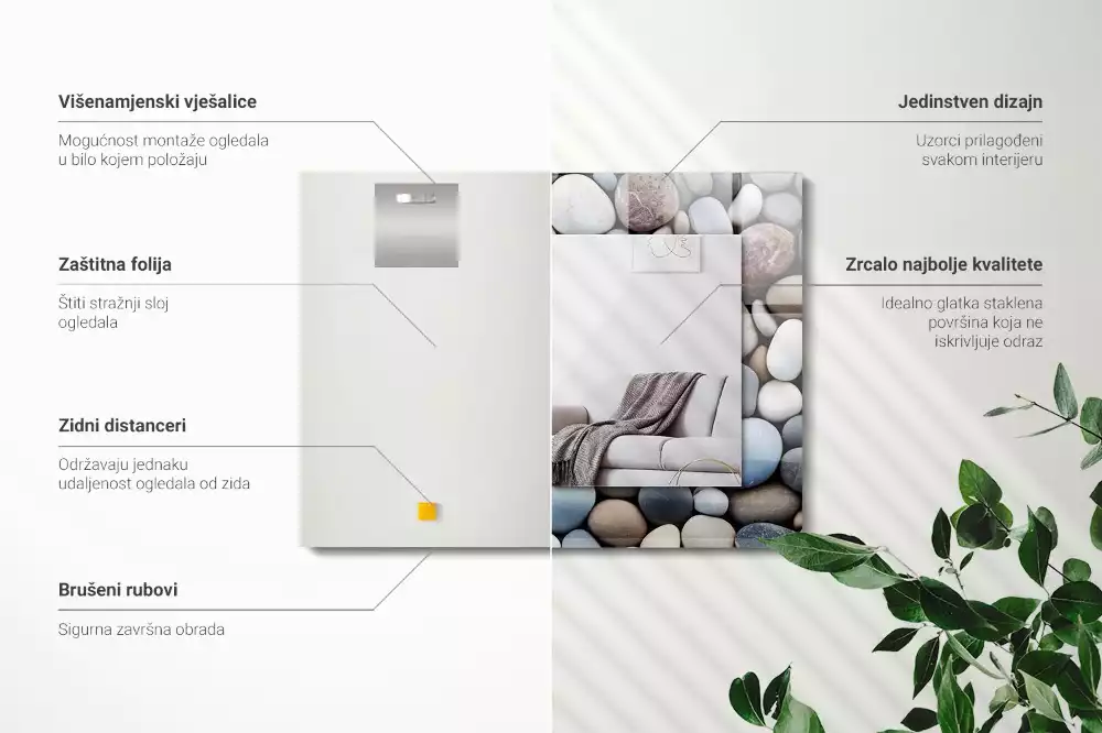 Lustro prostokątne z nadrukiem w kolorowe gładkie kamienie