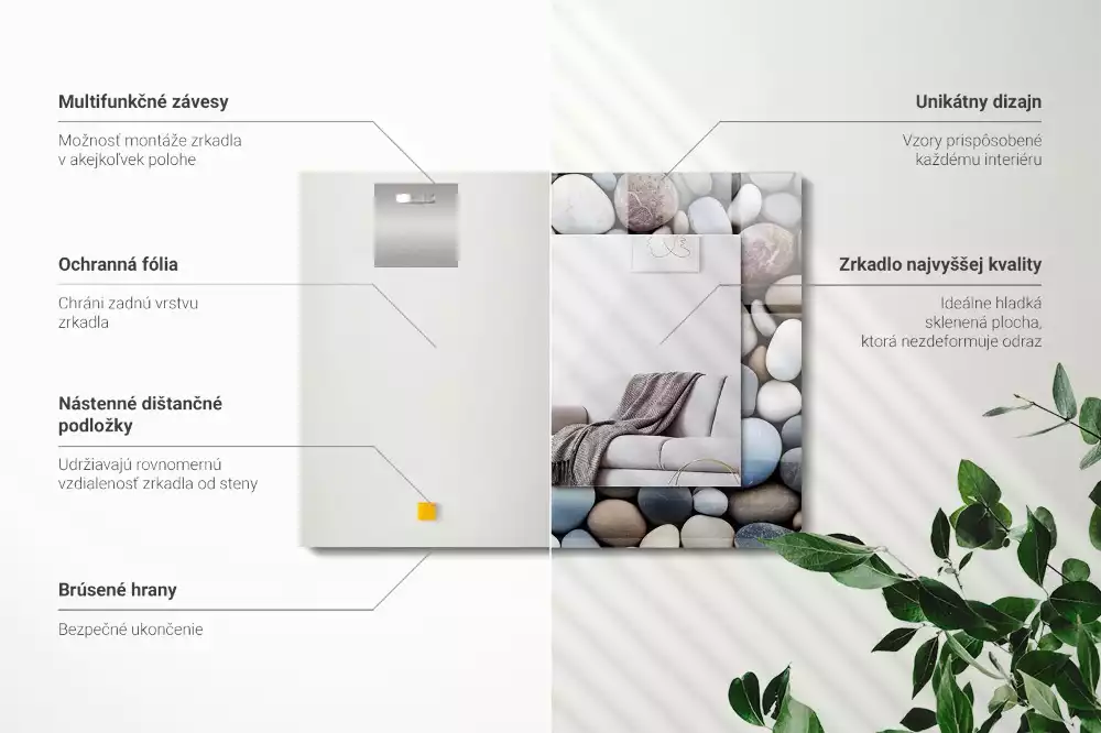 Lustro prostokątne z nadrukiem w kolorowe gładkie kamienie