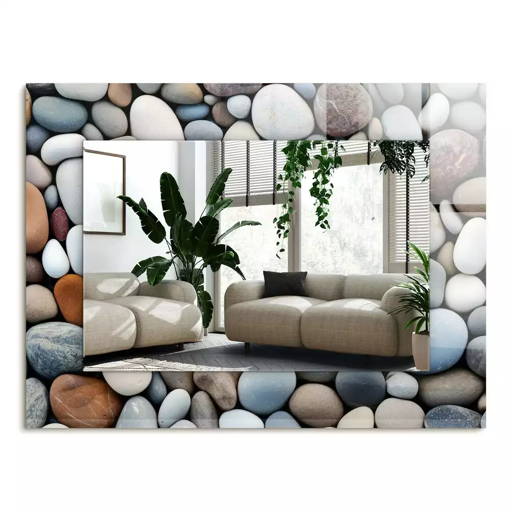 Lustro prostokątne z nadrukiem w kolorowe gładkie kamienie