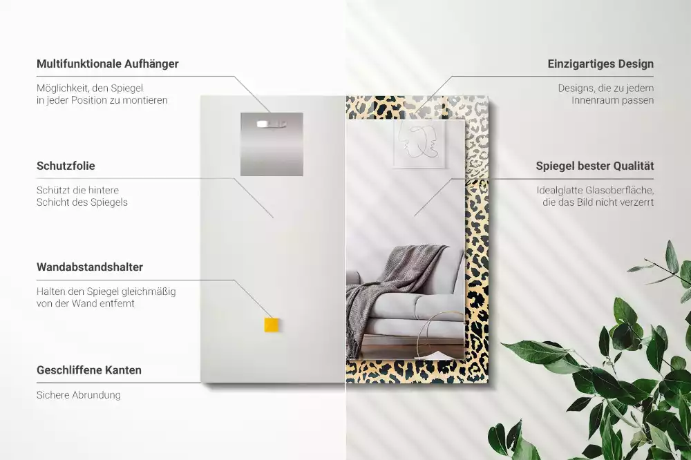 Lustro dekoracyjne prostokątne z nadrukiem w motyw pantery