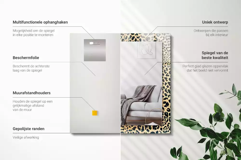 Lustro dekoracyjne prostokątne z nadrukiem w motyw pantery