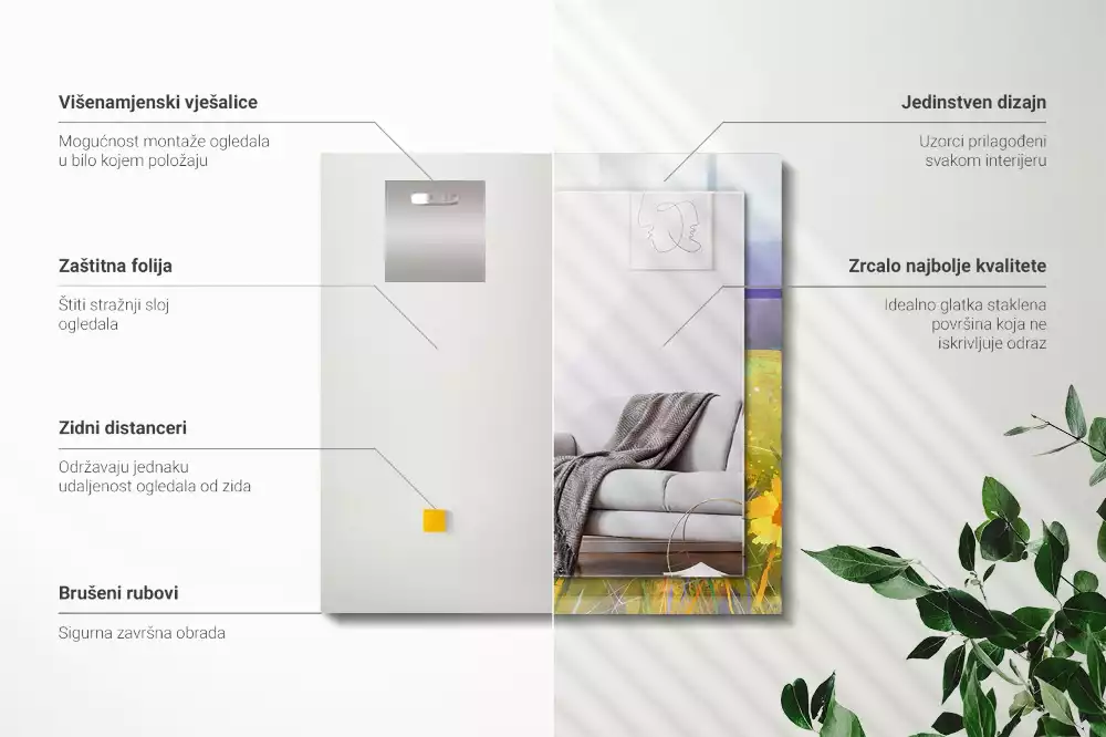 Lustro dekoracyjne prostokątne z motywem pól słoneczników