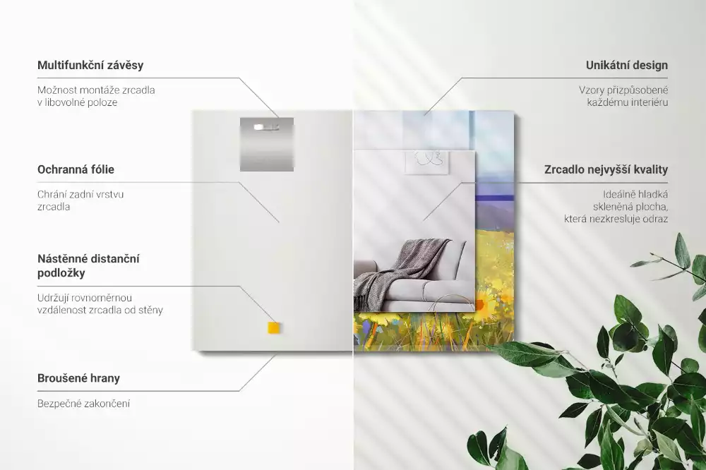 Lustro dekoracyjne prostokątne z motywem pól słoneczników