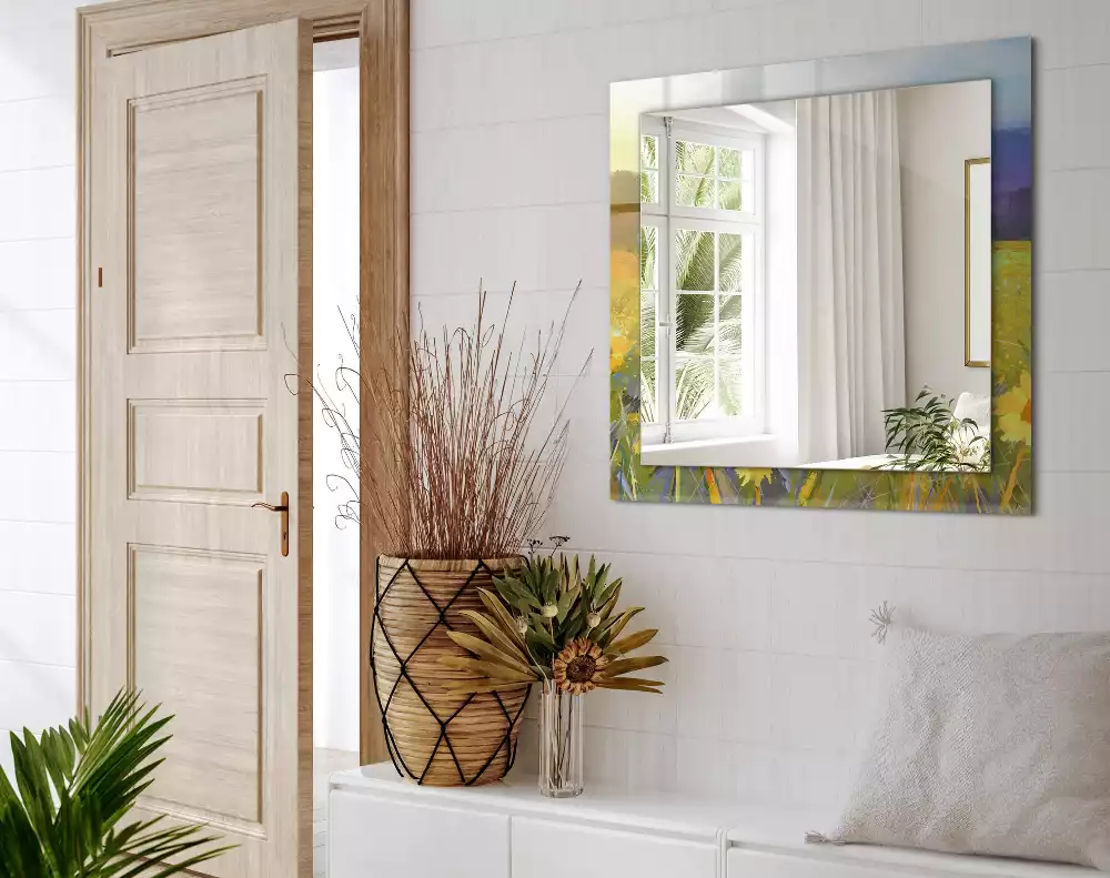 Lustro dekoracyjne prostokątne z motywem pól słoneczników