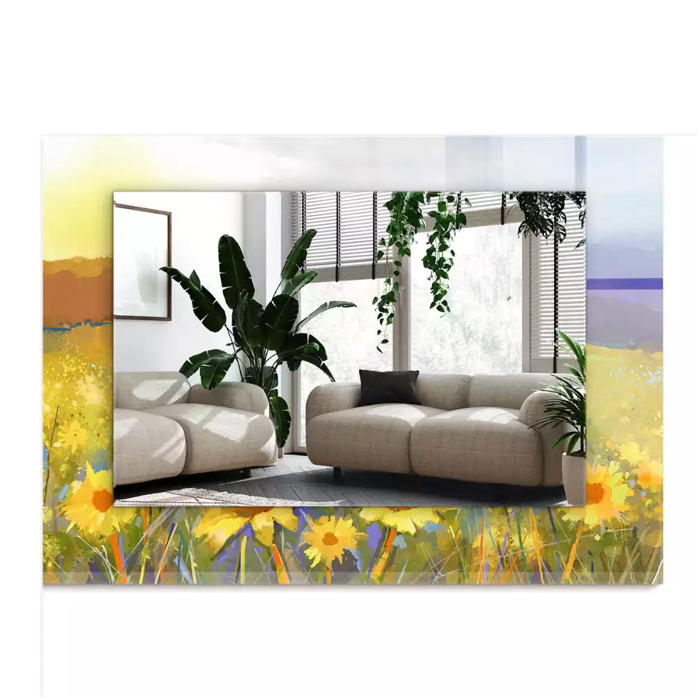 Lustro dekoracyjne prostokątne z motywem pól słoneczników