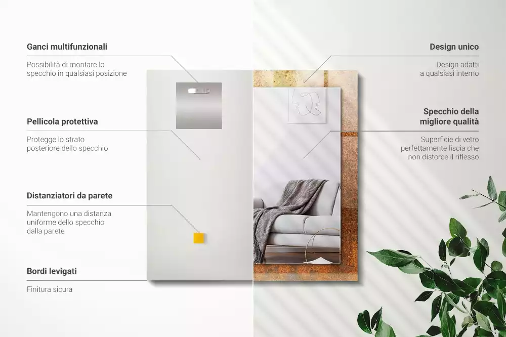 Lustro prostokątne z nadrukiem w motywie Modna Rdza Blacha