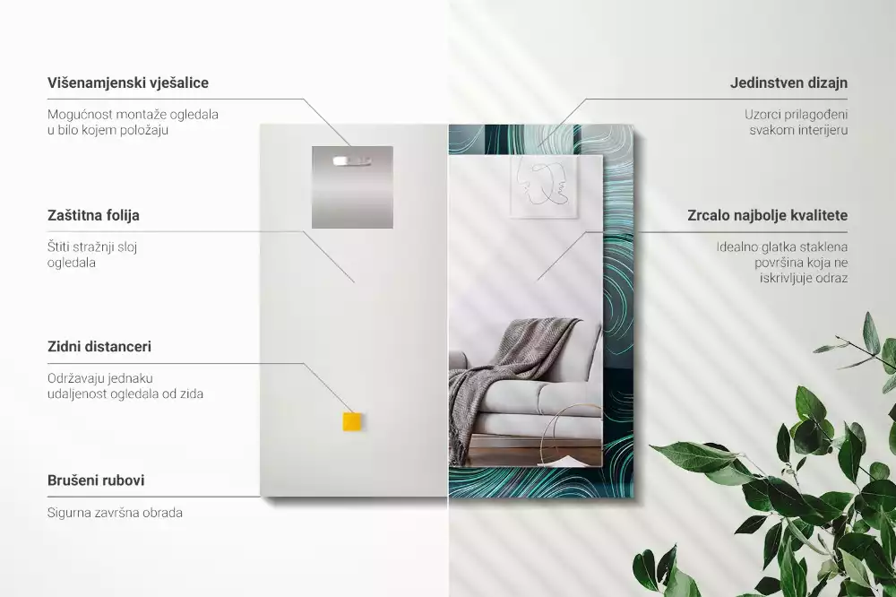 Lustro dekoracyjne o abstrakcyjnych liniach i wzorach